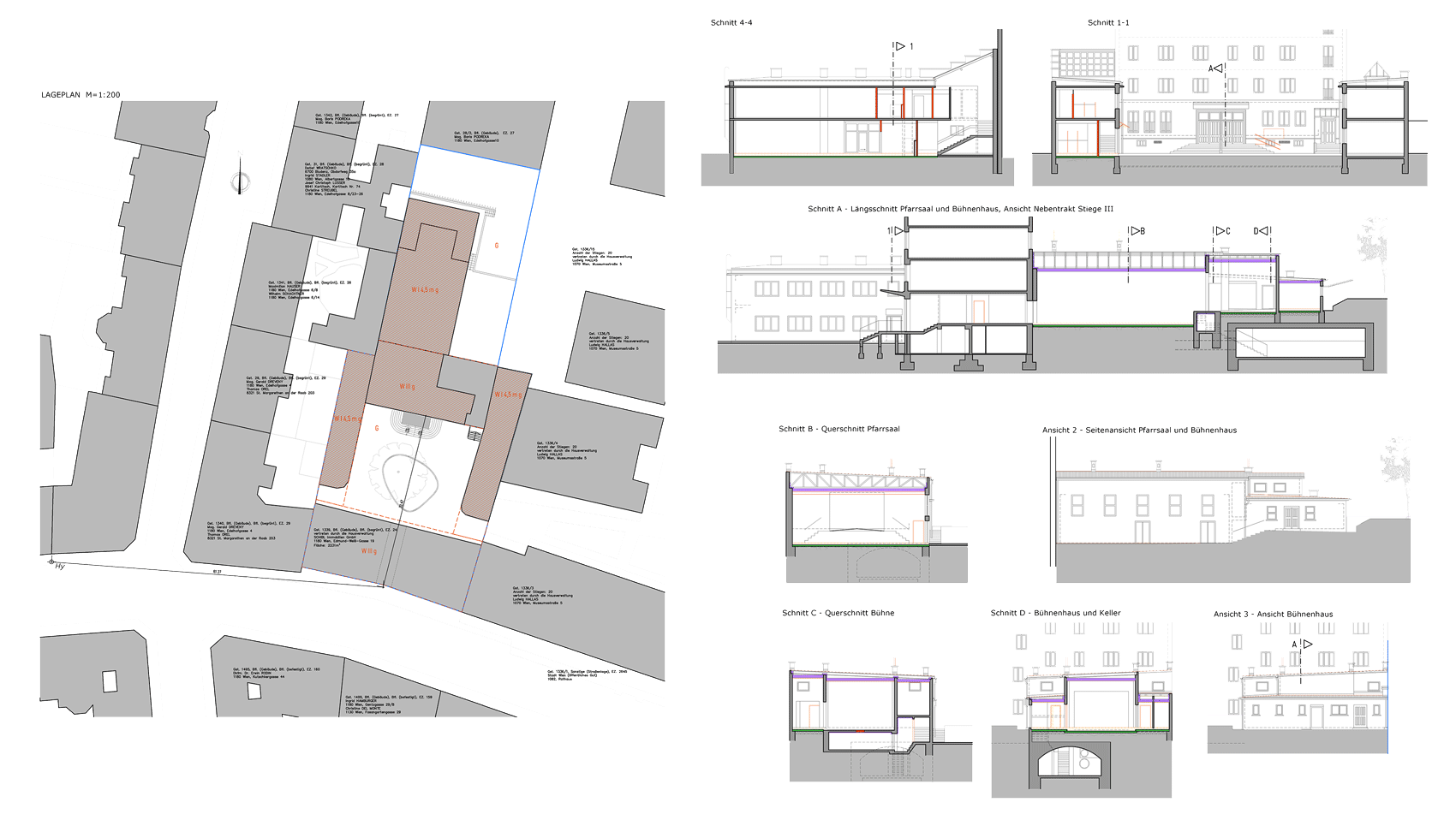 Lageplan/Schnitt Sanierung Pfarrzentrum St. Gertrud