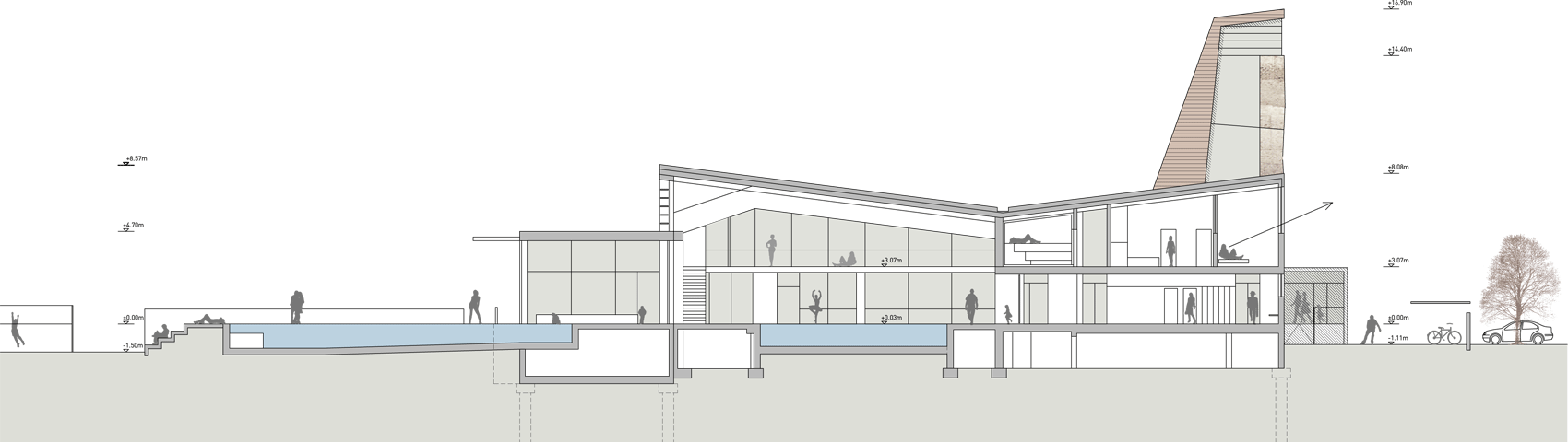 Schnitt Hallenbad Sillian - © ArchOffice Zweiquadrat ZT GmbH Wien